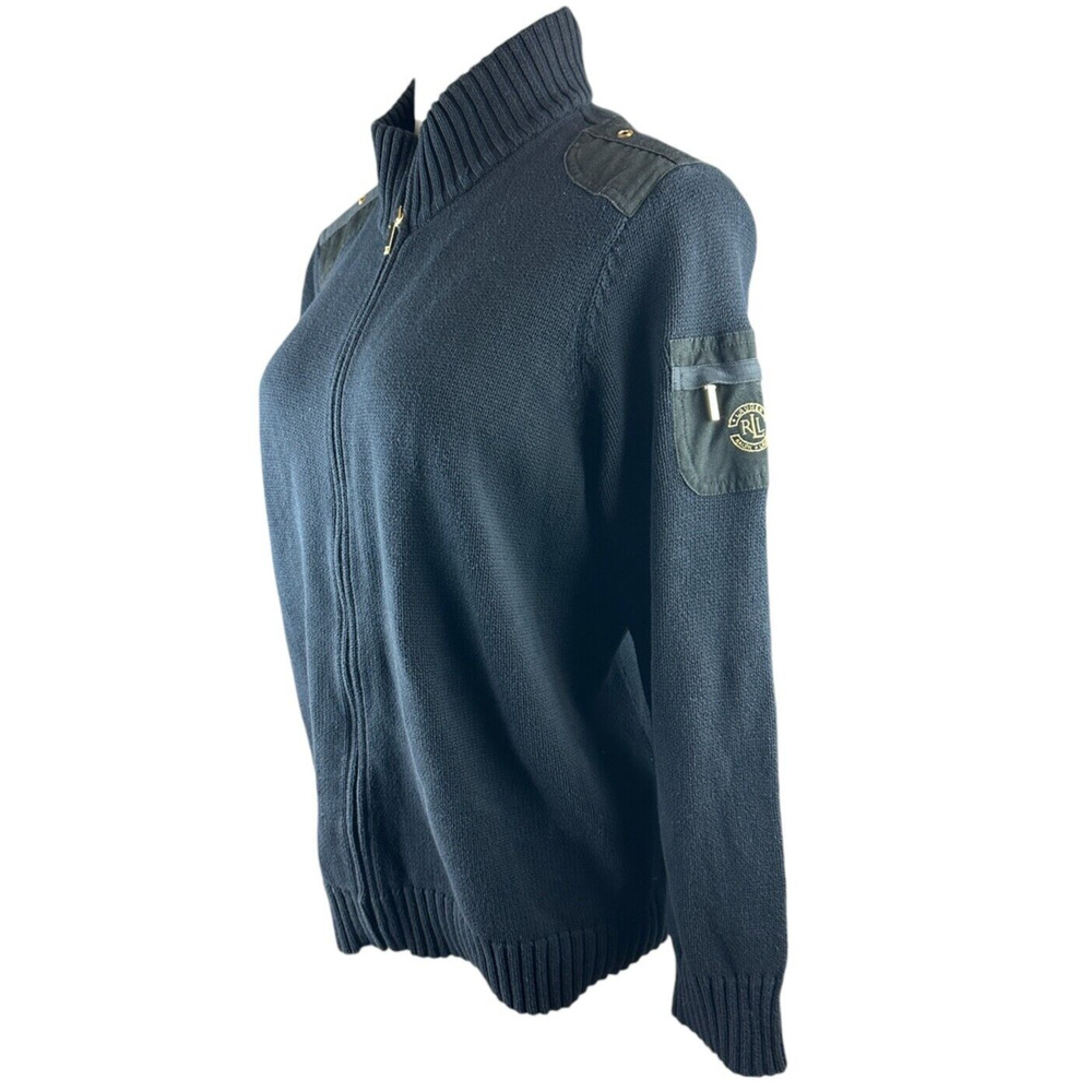 Ralph Lauren Full Zip Ribbed Knit Cardigan Sweater Pocket Arm Patch Plus Size 2X - Picture 10 of 13